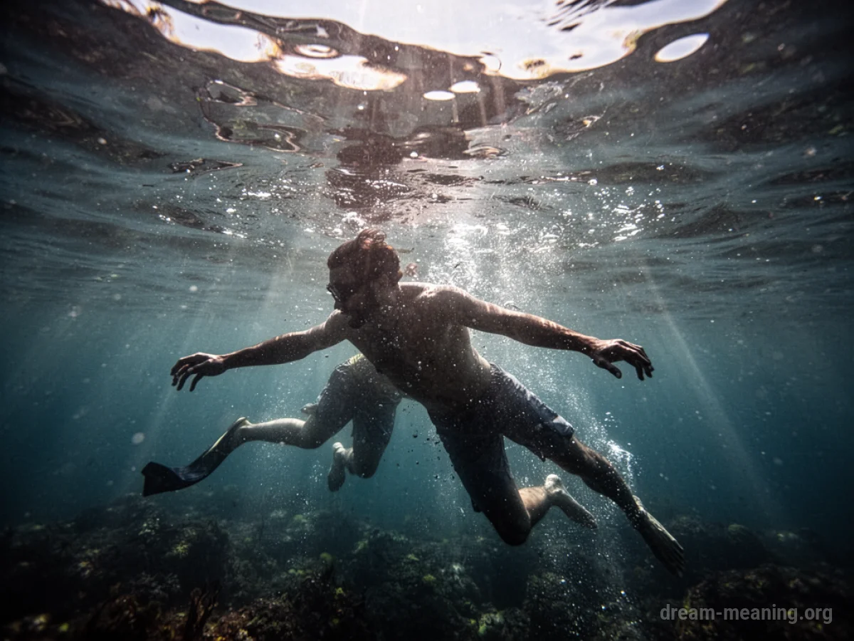 A silhouetted person flailing in murky water.