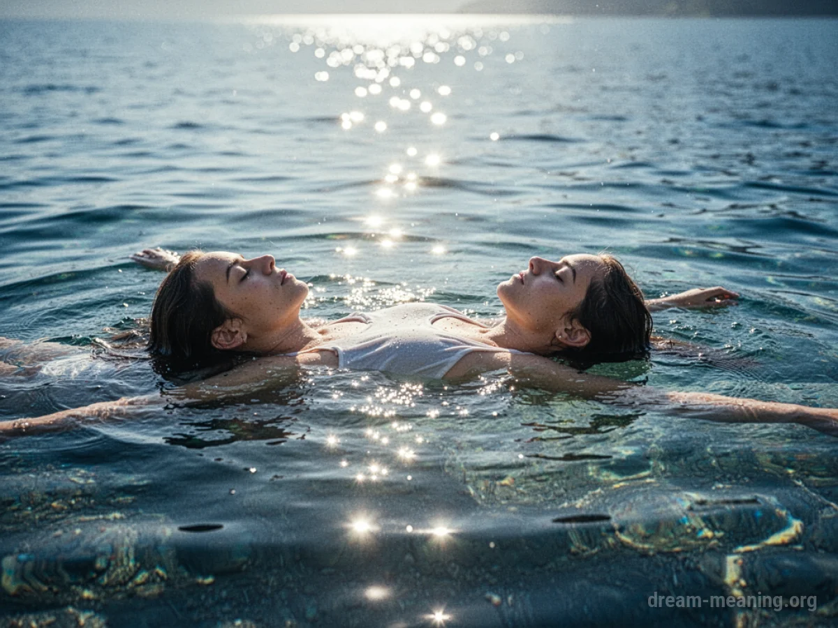 A person floating on their back in clear blue water.