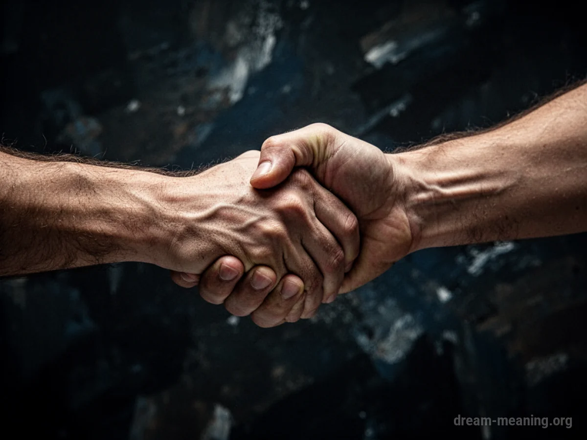 One hand pulling another hand against a dark background.