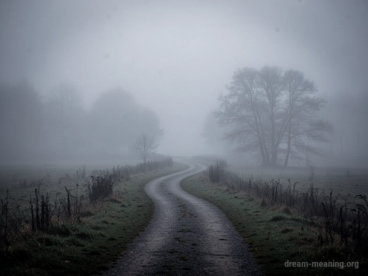 A path disappearing into dense fog.