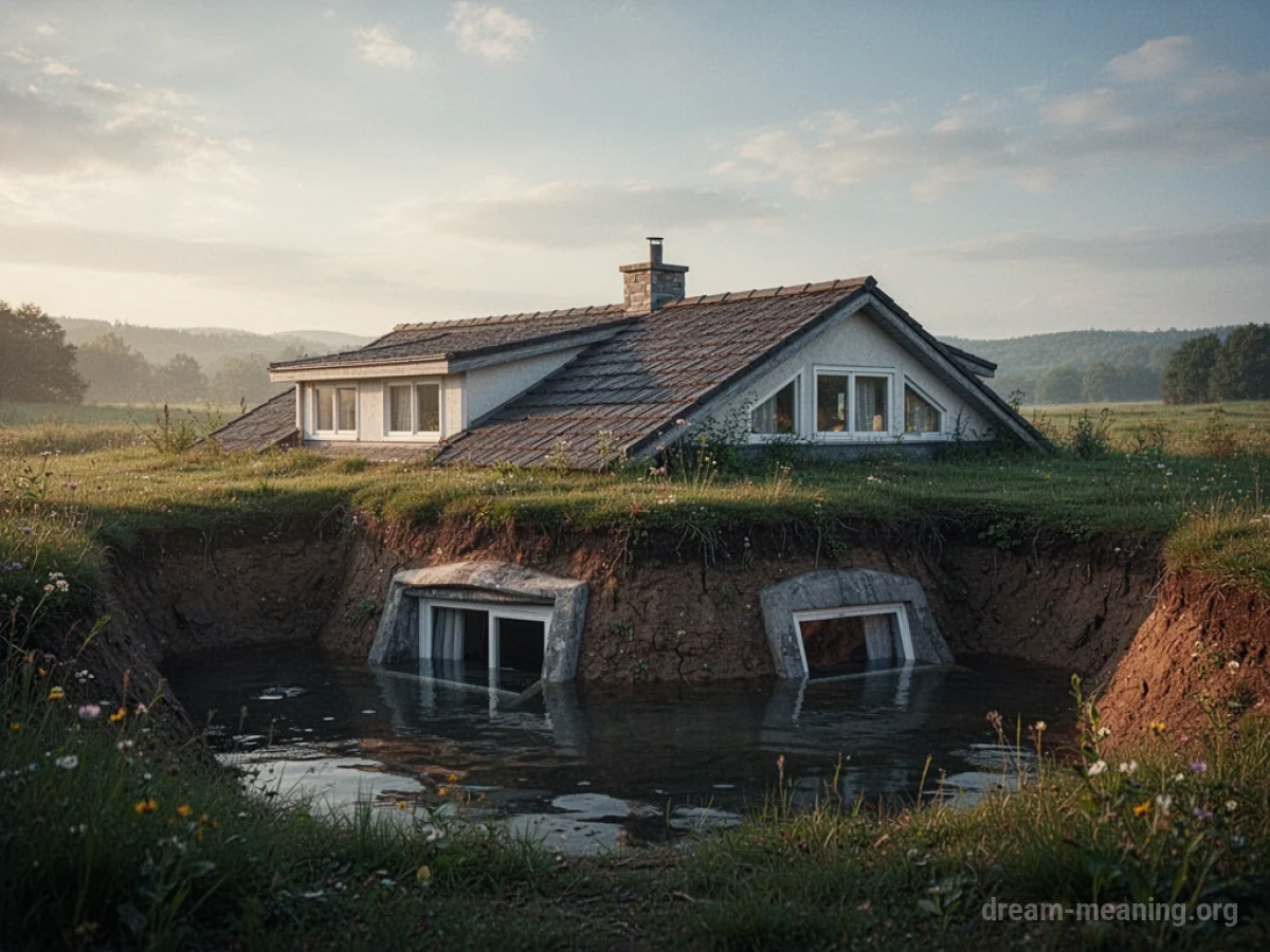 A house sinking into the ground.