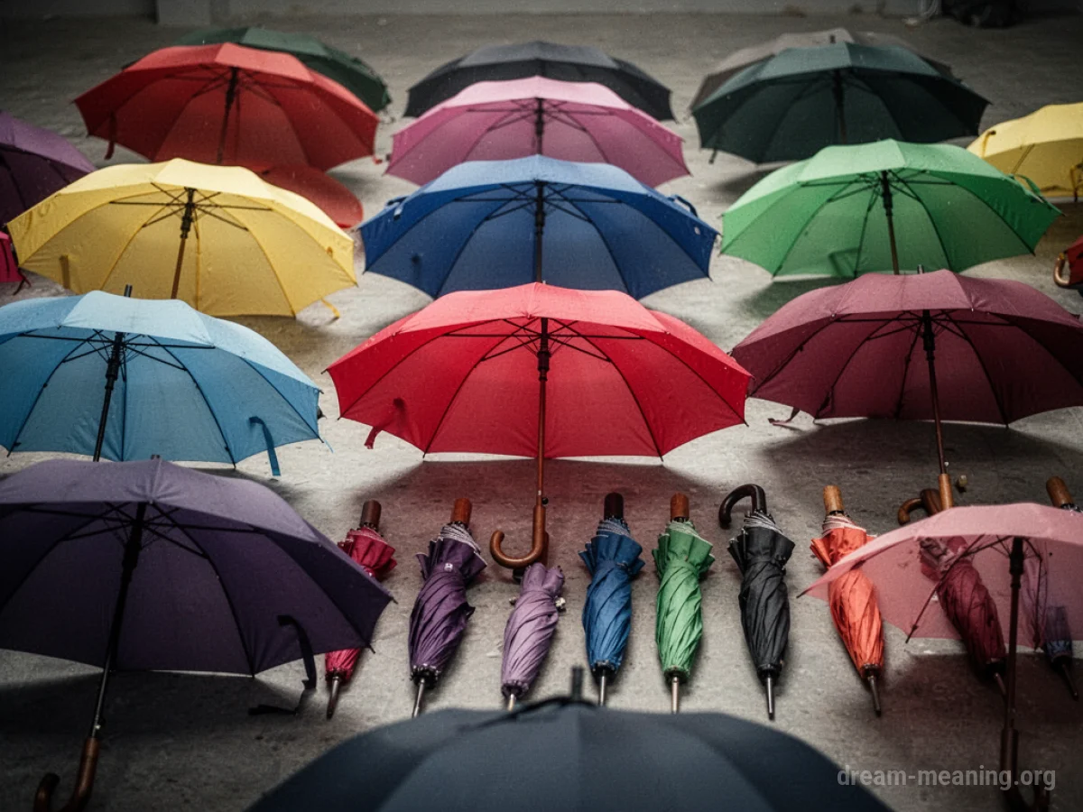 Multiple colorful umbrellas arranged neatly.