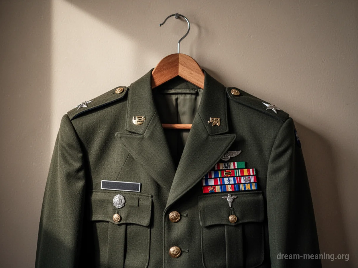 A pristine military uniform with medals and insignia.