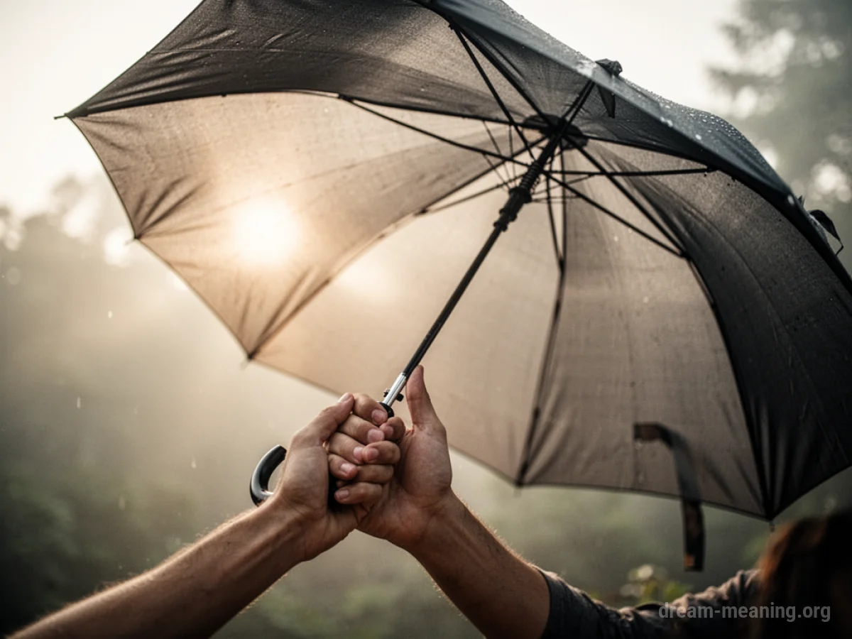 A hand holding a closed umbrella.