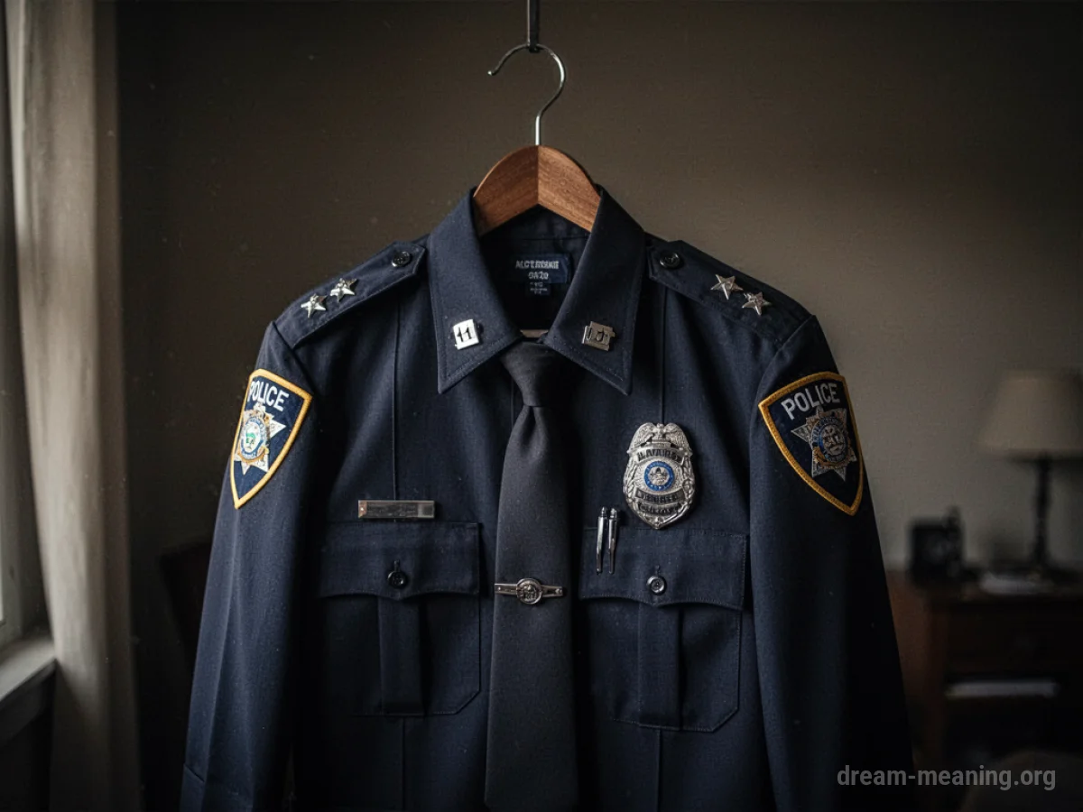 A formal police uniform displayed on a hanger.