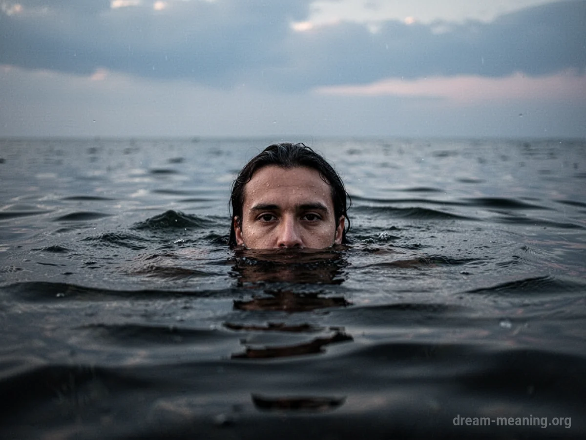 A person struggling to stay above dark water.