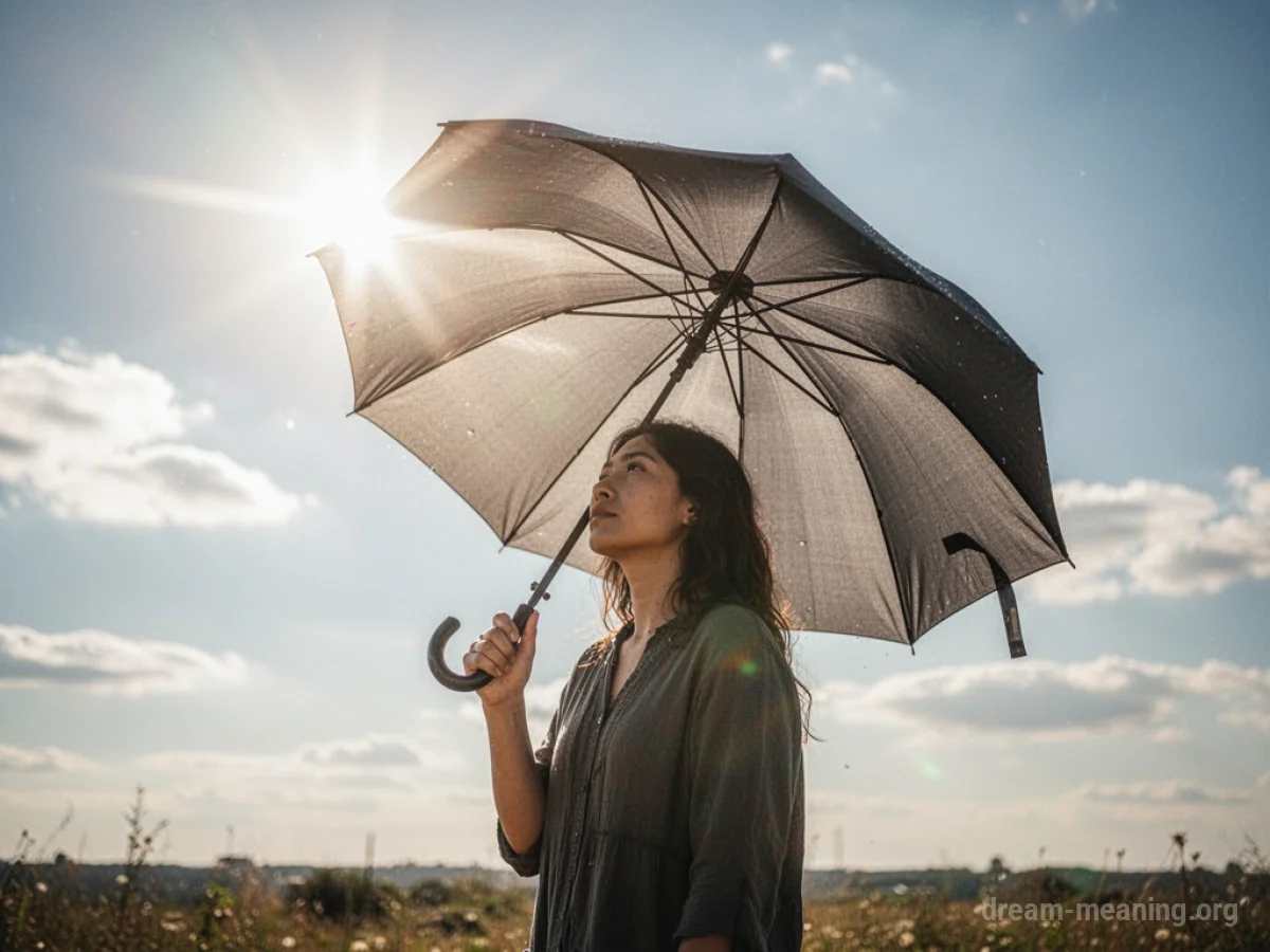 A person holding an umbrella open on a bright, sunny day.