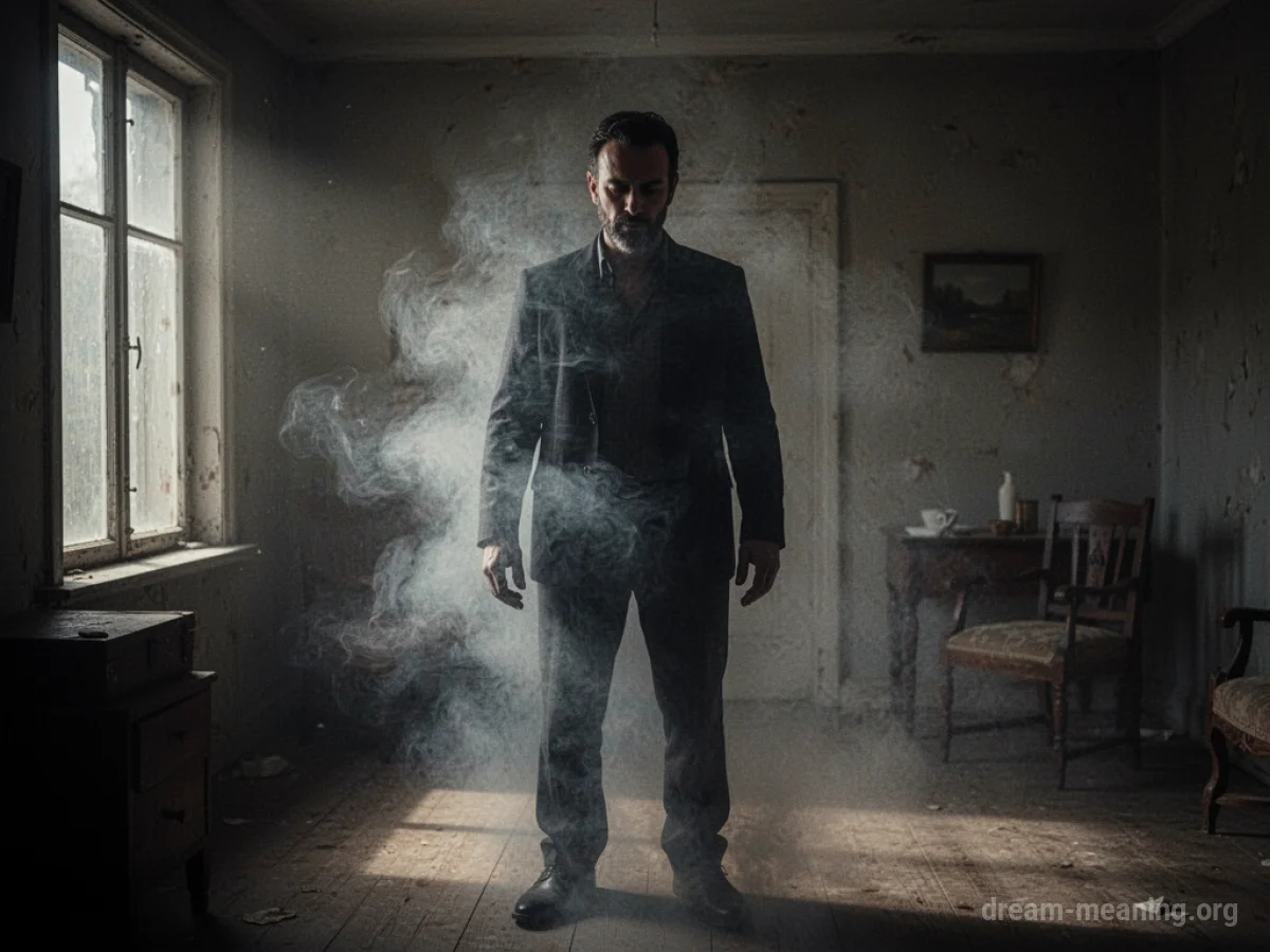 A man's silhouette dissolving into a hazy background.