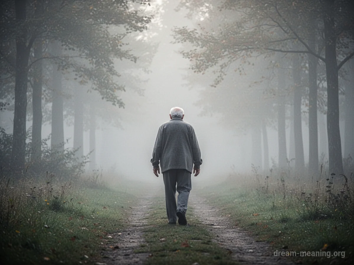 An elderly man's silhouette receding into a hazy, indistinct background.