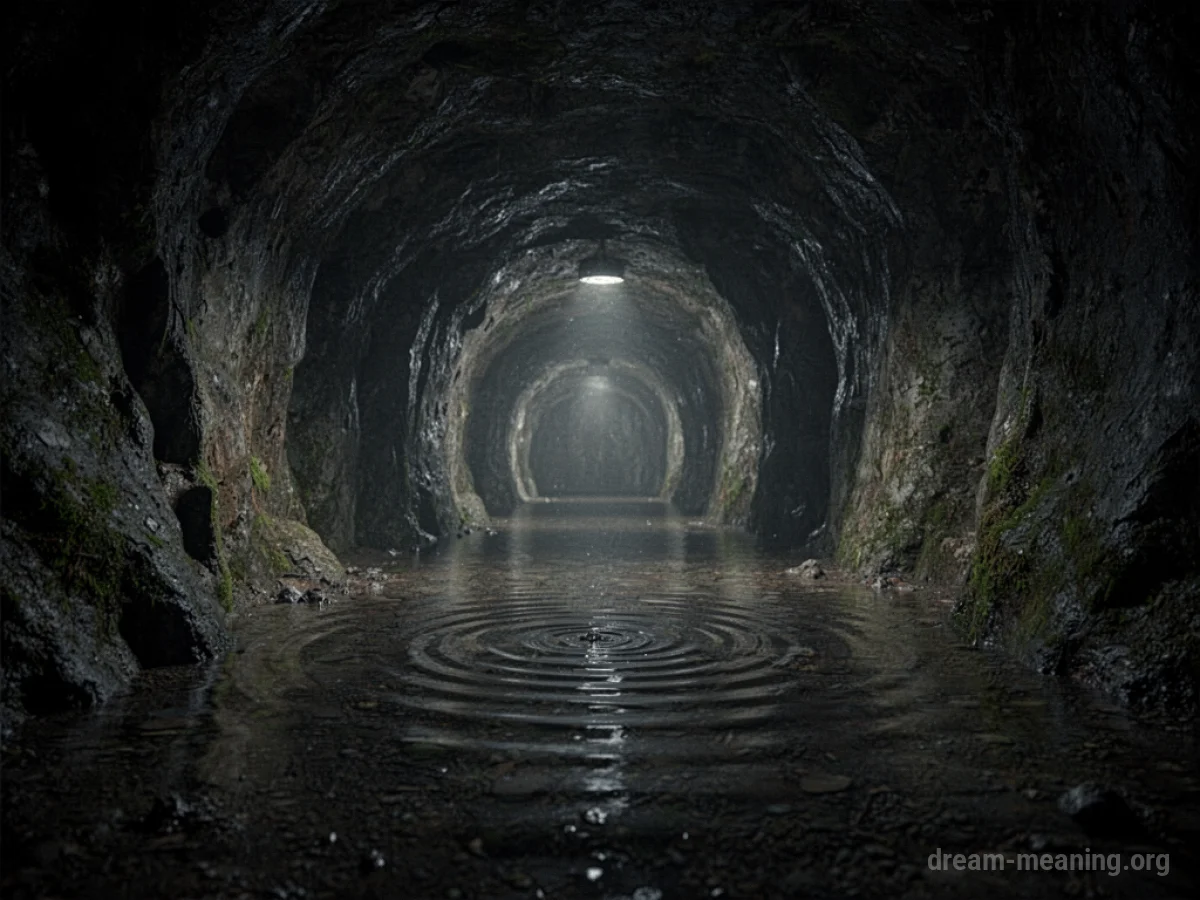 A dimly lit underground tunnel with subtle visual distortions in the ground.