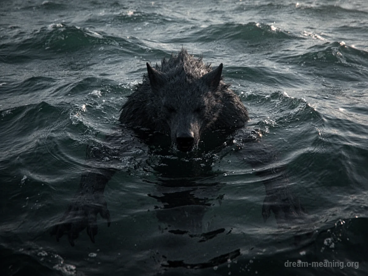 A shadowy, indistinct monster shape visible just below the surface of dark water.