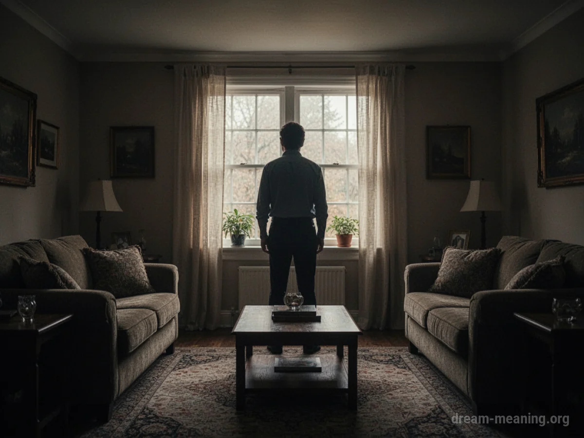 Silhouette of a person standing alone in a room.