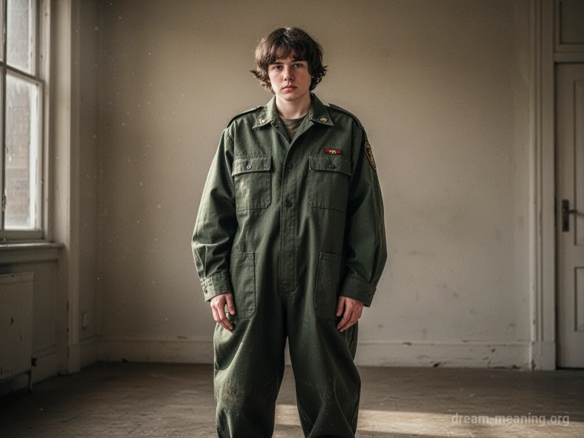 A person wearing a uniform that is visibly too large.