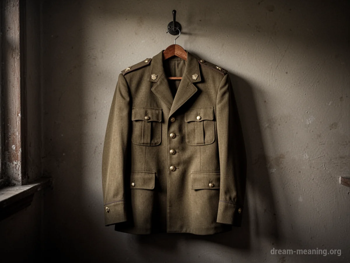 A plain uniform hanging on a hook.