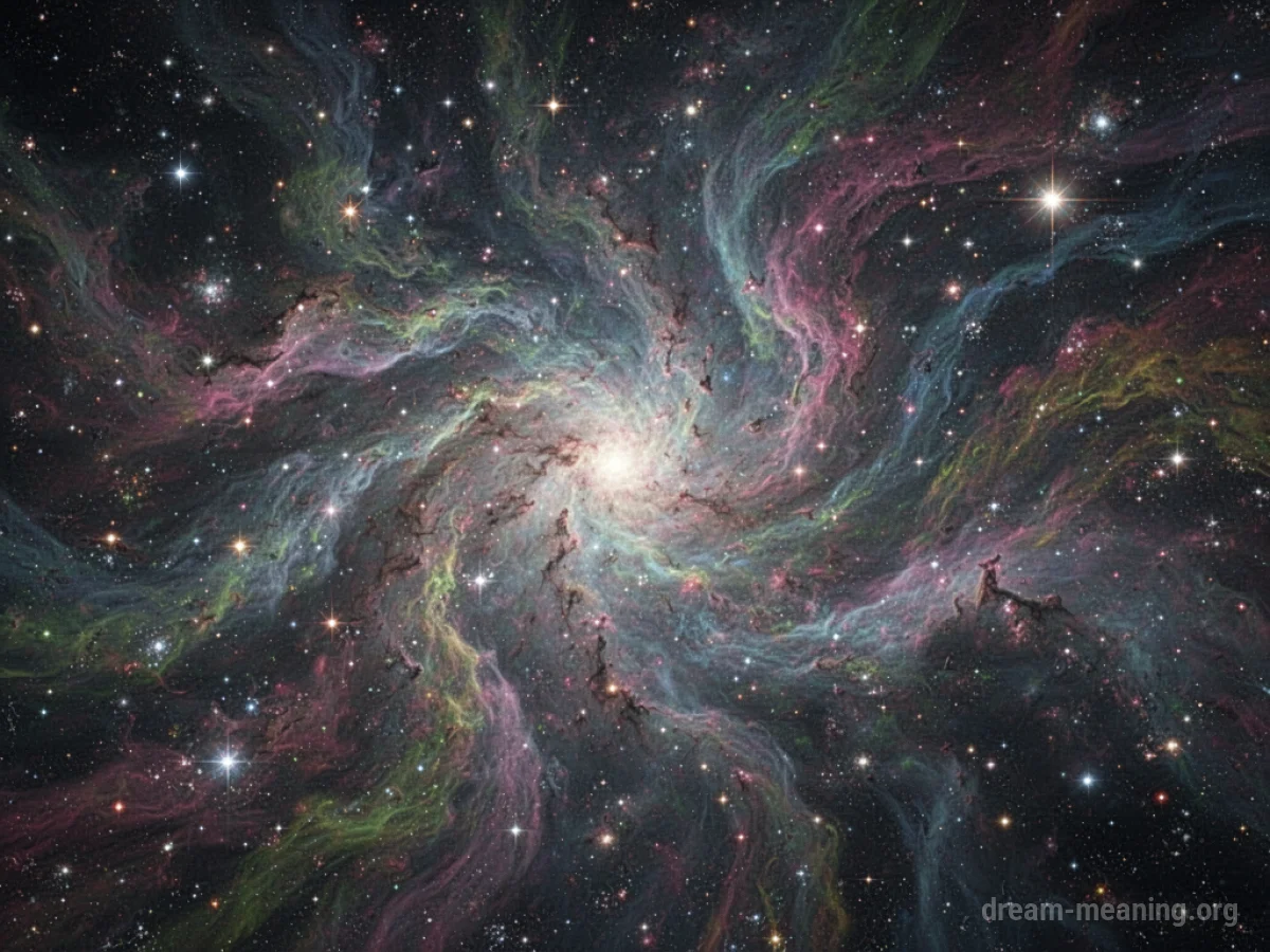 A cosmic scene where the colors of nebulae and stars are morphing.