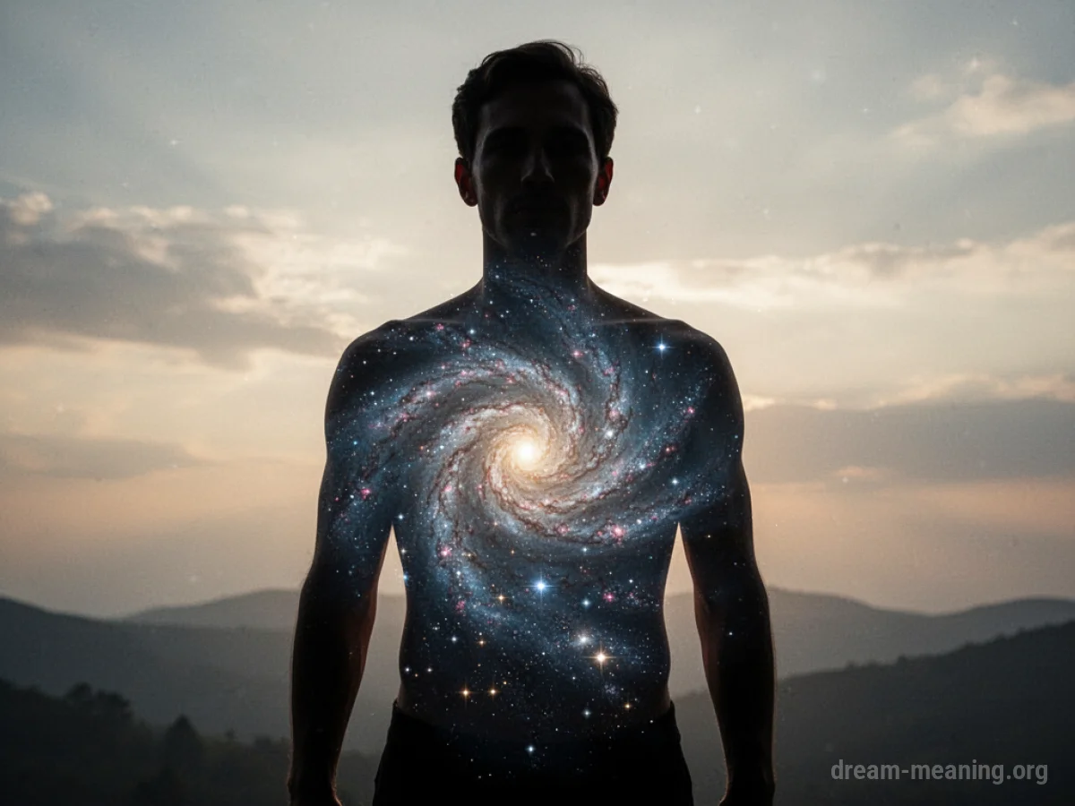 Silhouette of a person with a galaxy inside their chest.