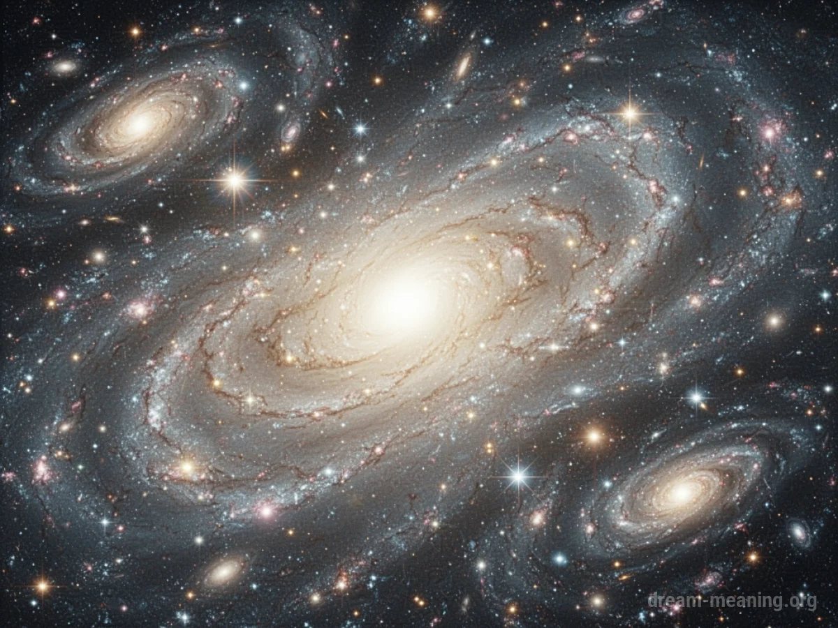 A cosmic scene with galaxies and stars made of luminous light.