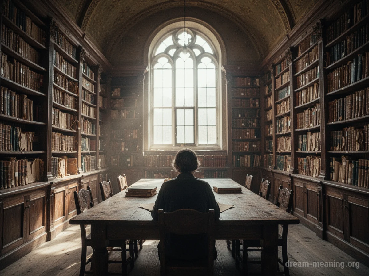 A person studying alone at a table in a large, sunlit university library.