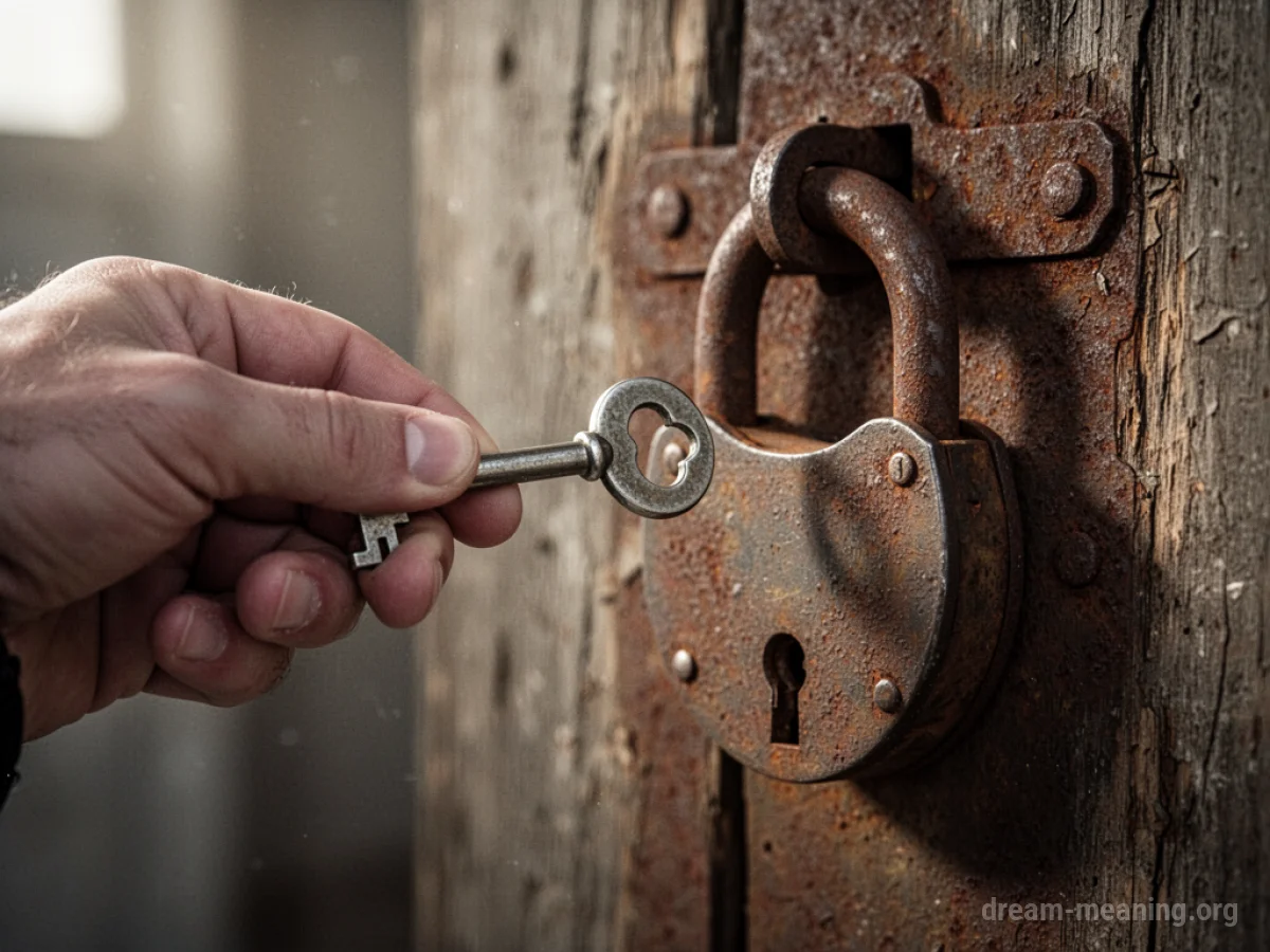 A hand holding a key near a padlock.