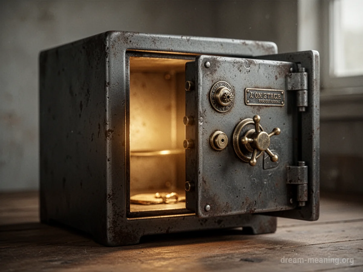 A metallic safe with its door open slightly.