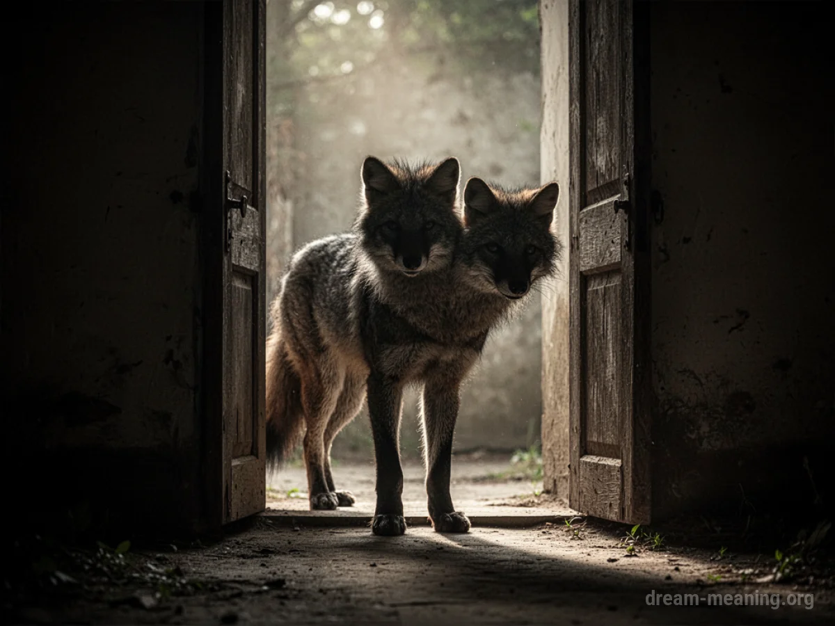 A shadow of a wild animal at a doorway.