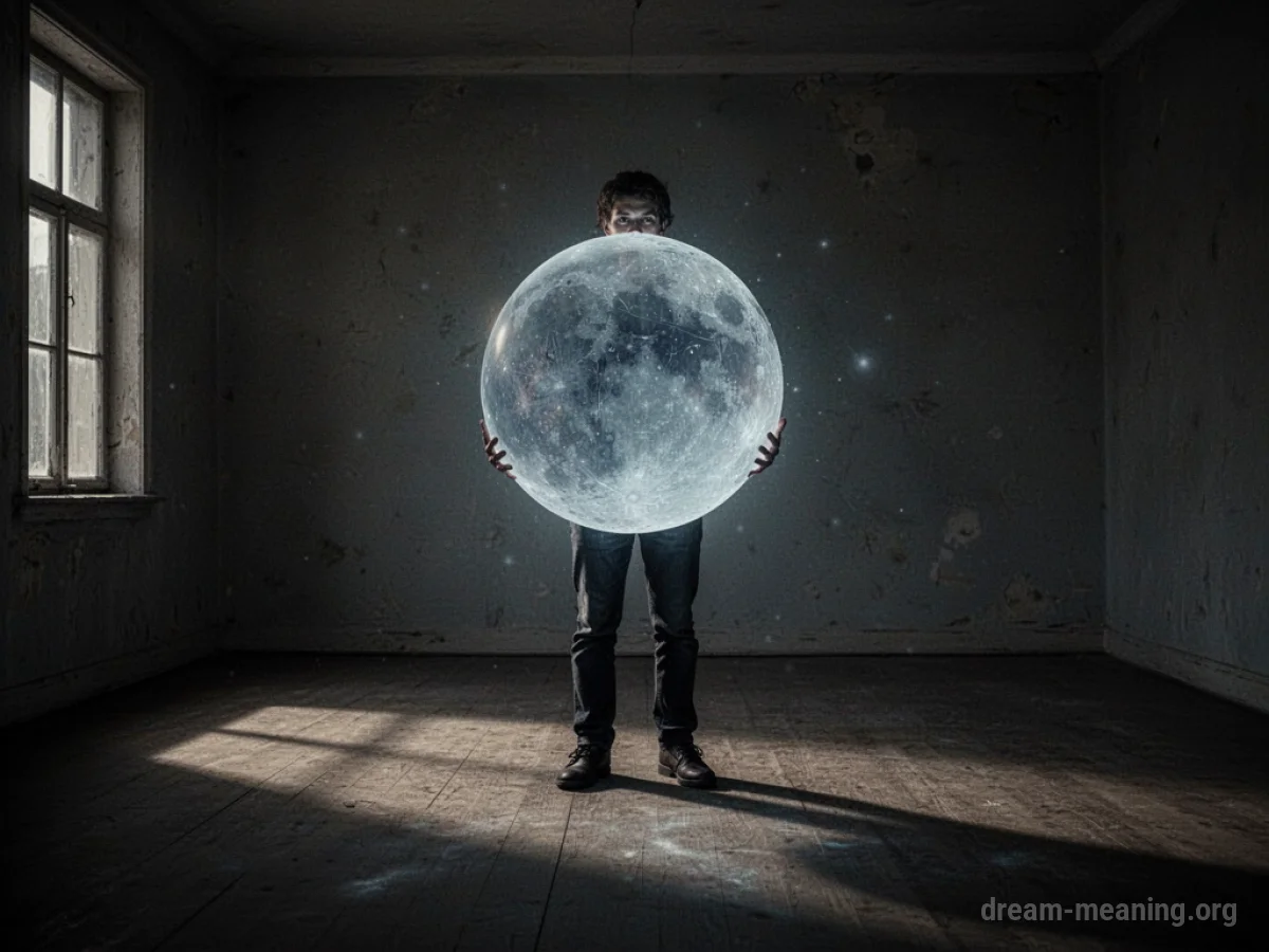 A person holding a glowing sphere in a dark room.