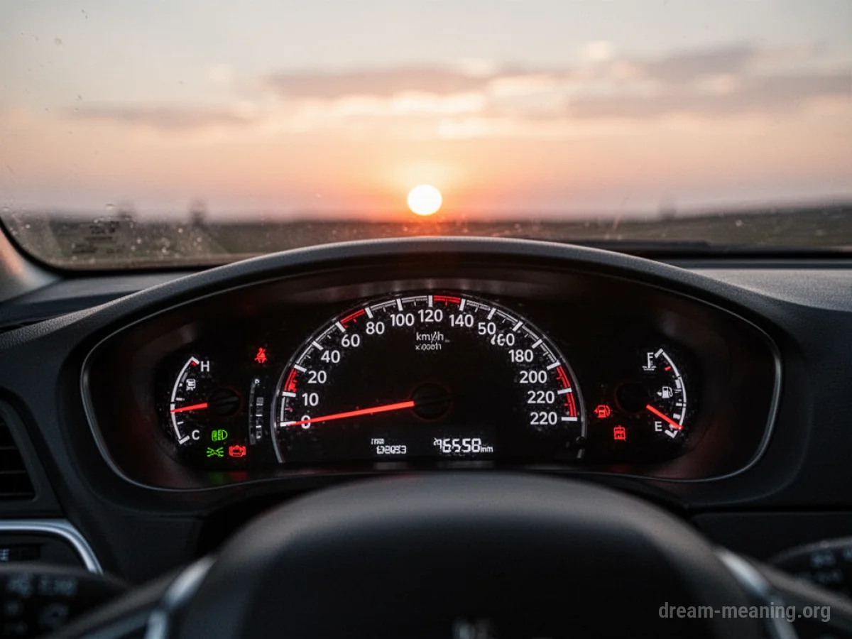 A car's digital dashboard displaying a rising numerical value.