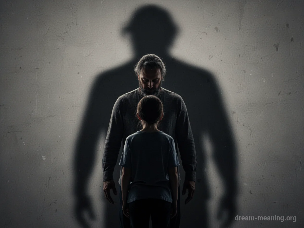 Parent shielding a child from a large shadow.
