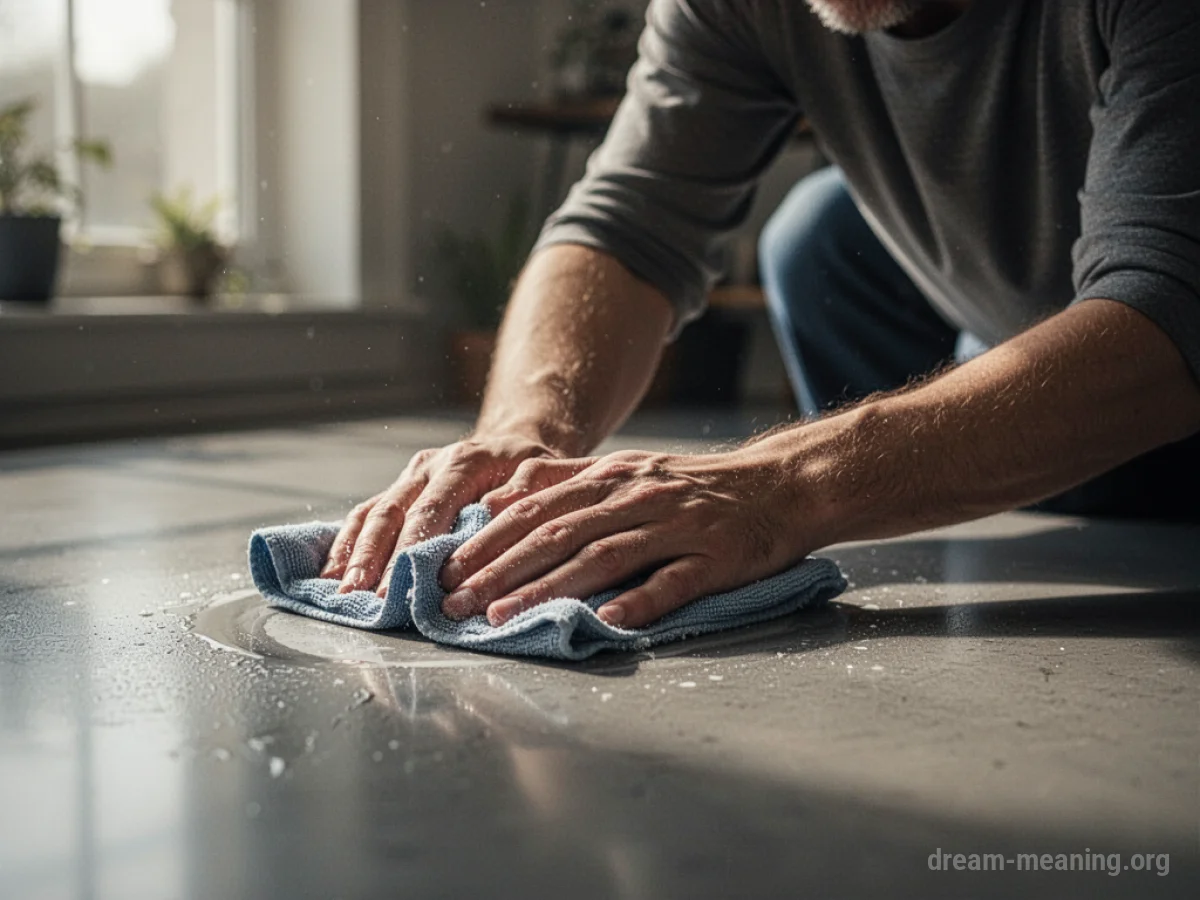 A person wiping a spill with a cloth.