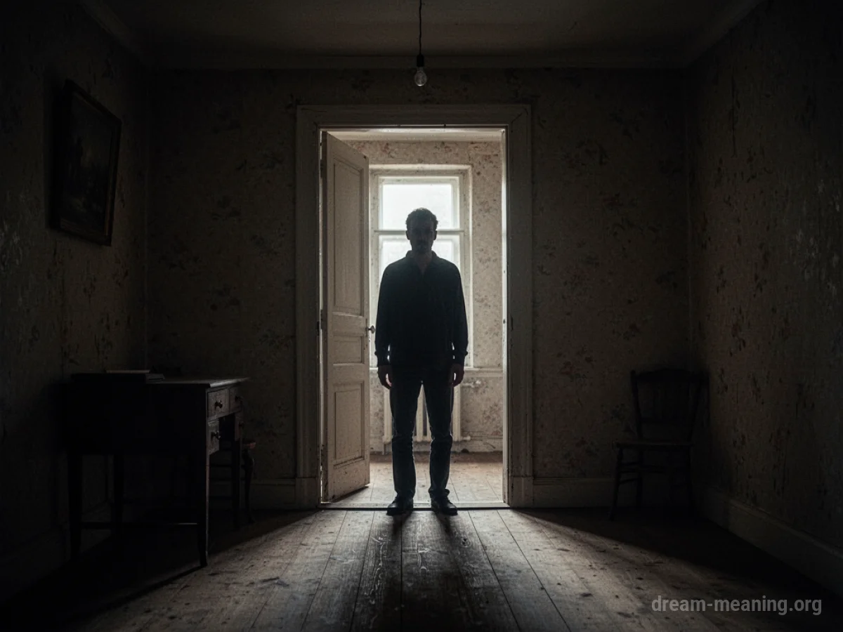 Silhouette of a person standing in a doorway.
