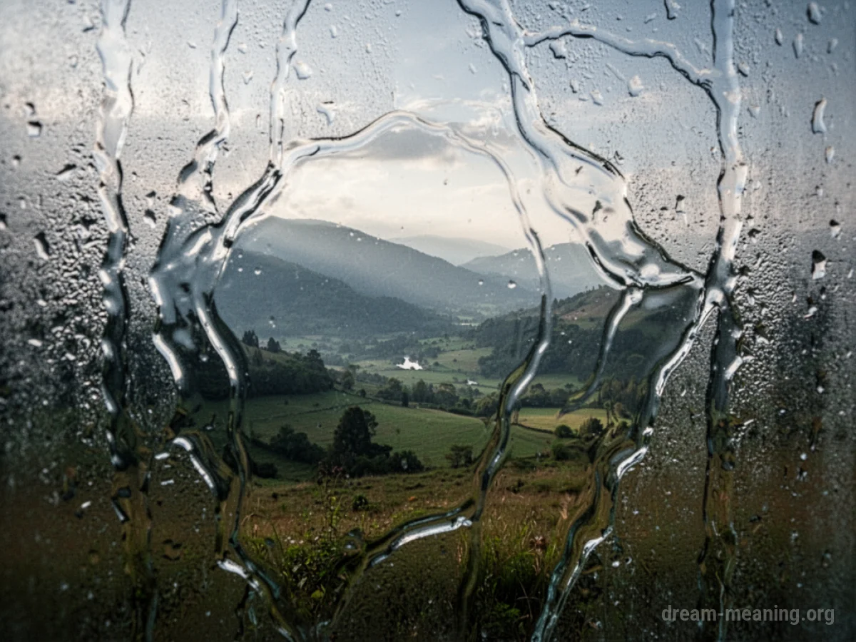 A landscape seen through wavy, distorted glass.