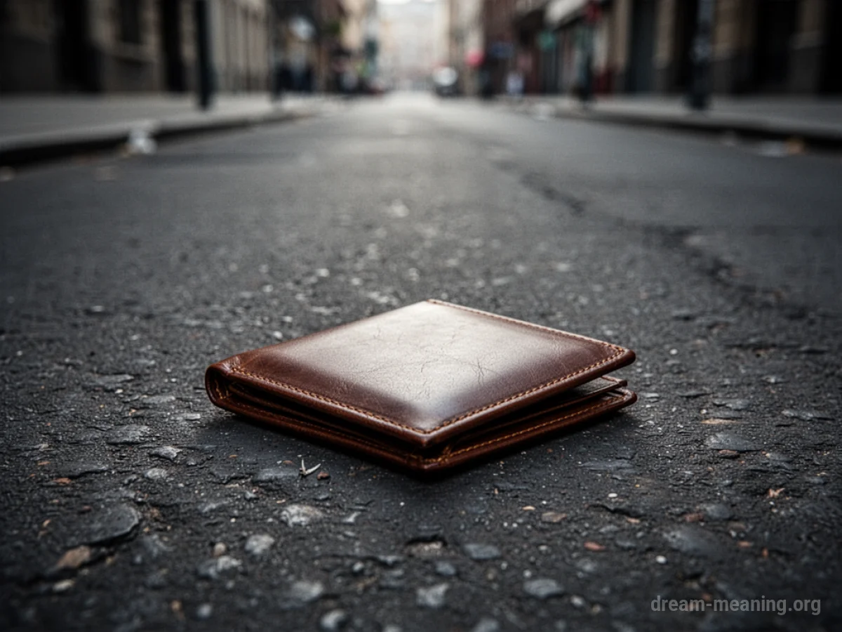An empty wallet lies on a desolate street.