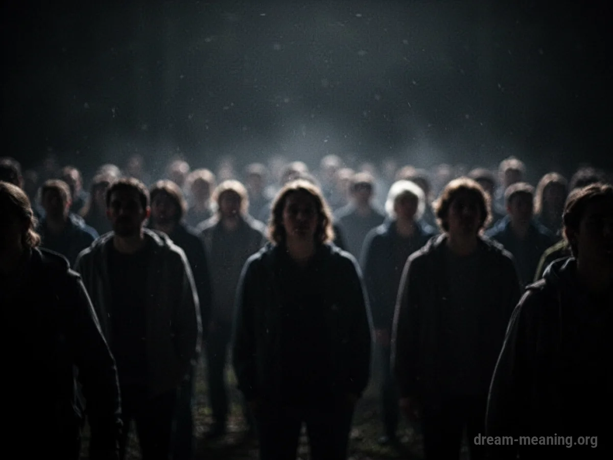 Silhouettes of a crowd of people.
