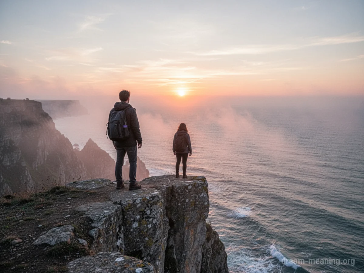 Person on a cliff overlooking a sunrise over the ocean.
