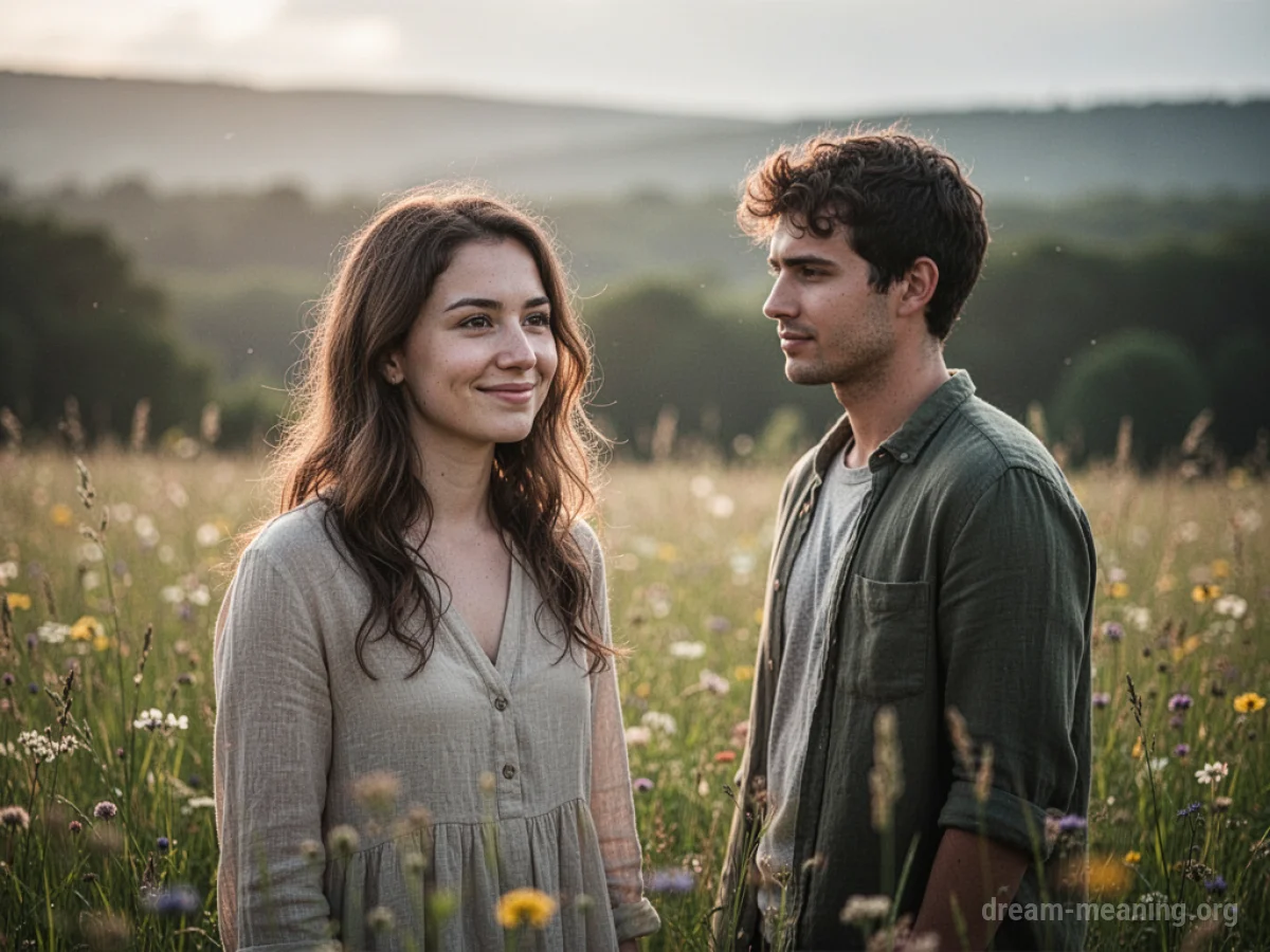 Two friends in a meadow, one looking forward, the other observing.