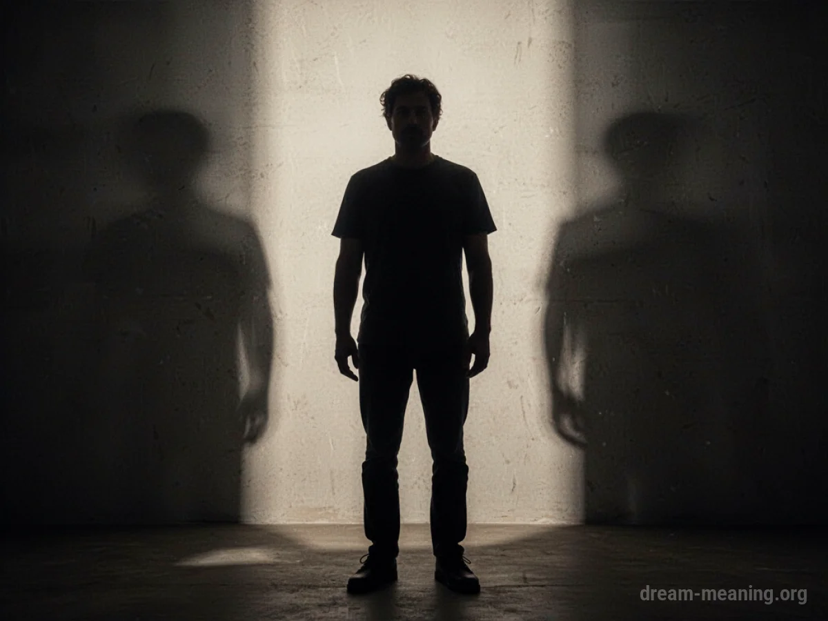 Silhouette of a person surrounded by dark, looming shadows.
