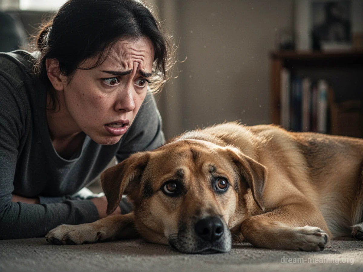 A person looking with concern at their dog.