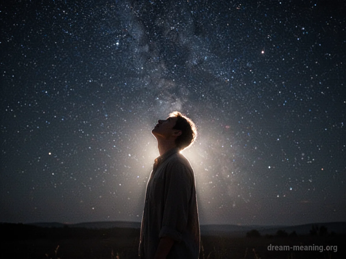 Silhouette of a person gazing at a luminous, star-filled sky.