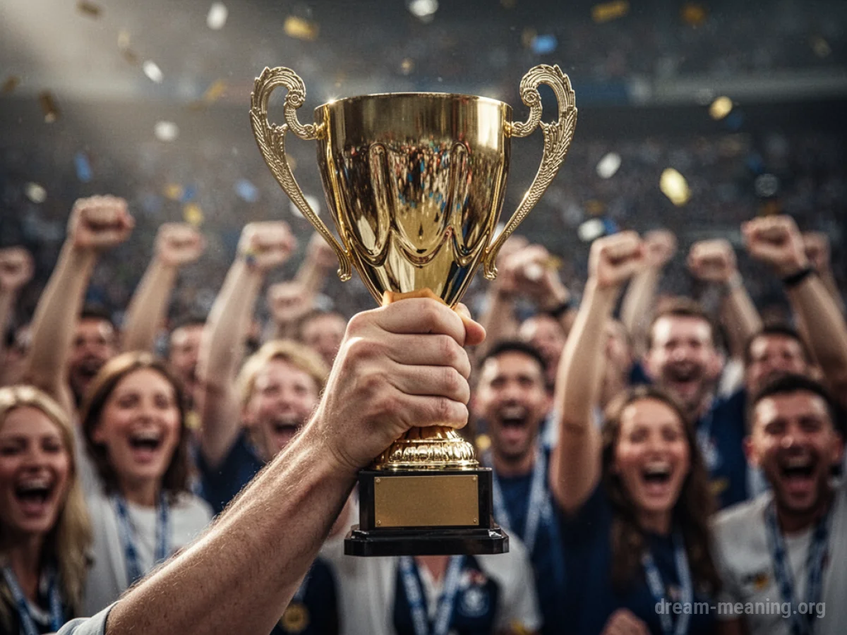 A person holding a golden trophy.