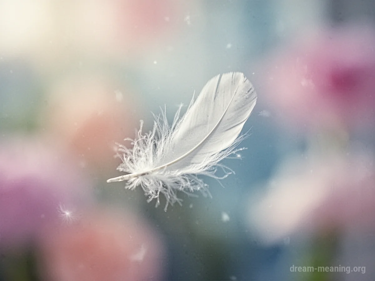 A white feather descending softly.