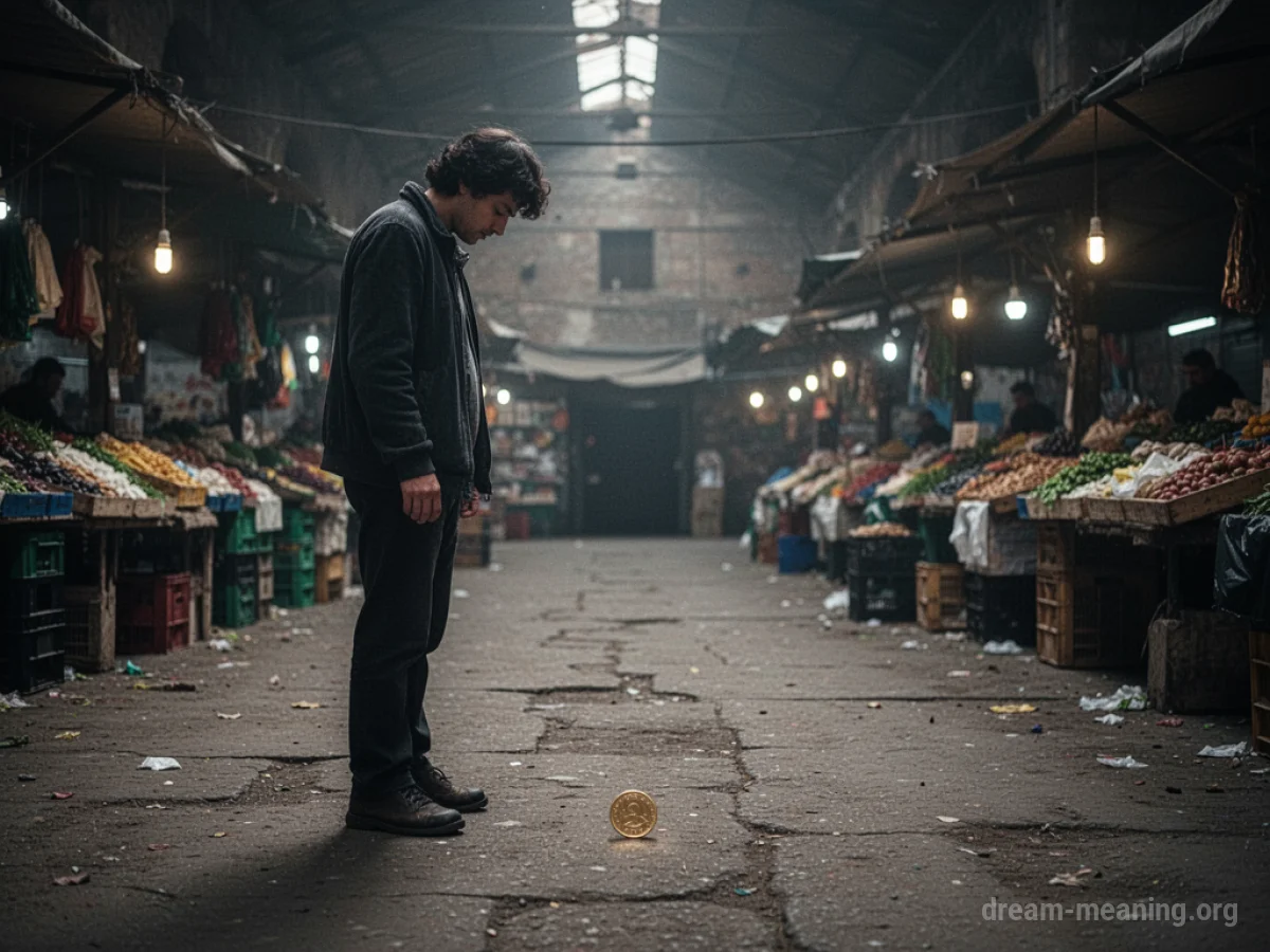A person stands alone in a deserted marketplace.