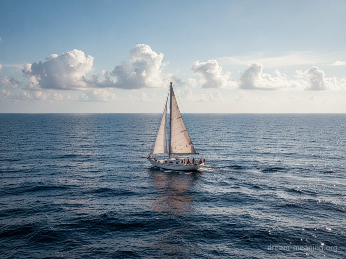 A single sailboat moving across a wide, open sea.