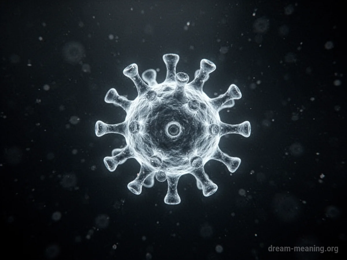 A glowing, abstract, microscopic shape floating in darkness.