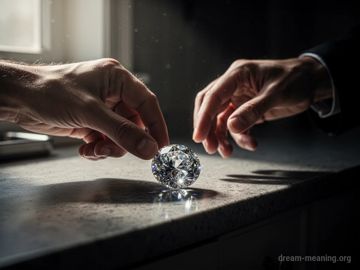 A hand placing a gem on a counter.