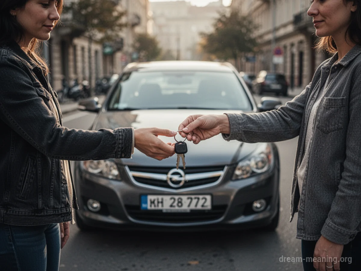 A person's hand giving car keys to another person.