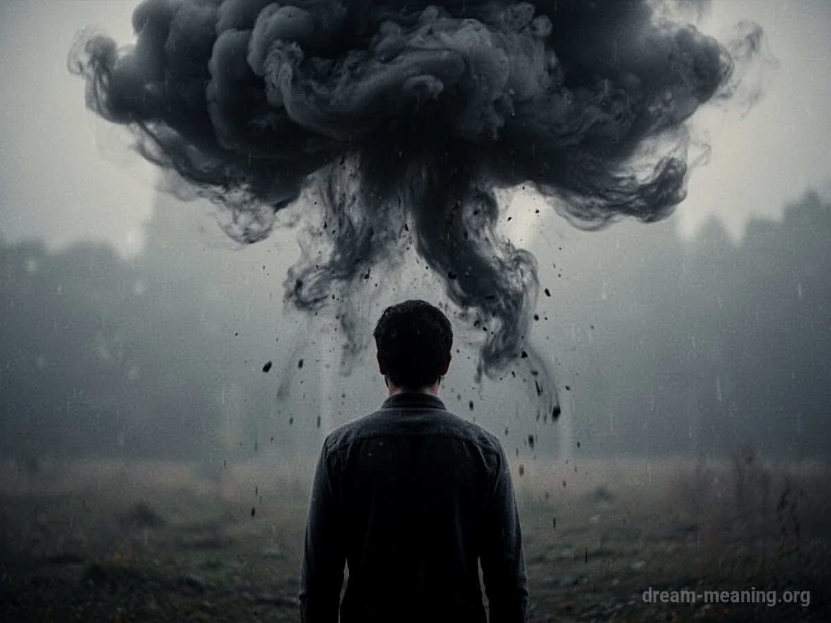 Silhouette of a person standing under a dark cloud.