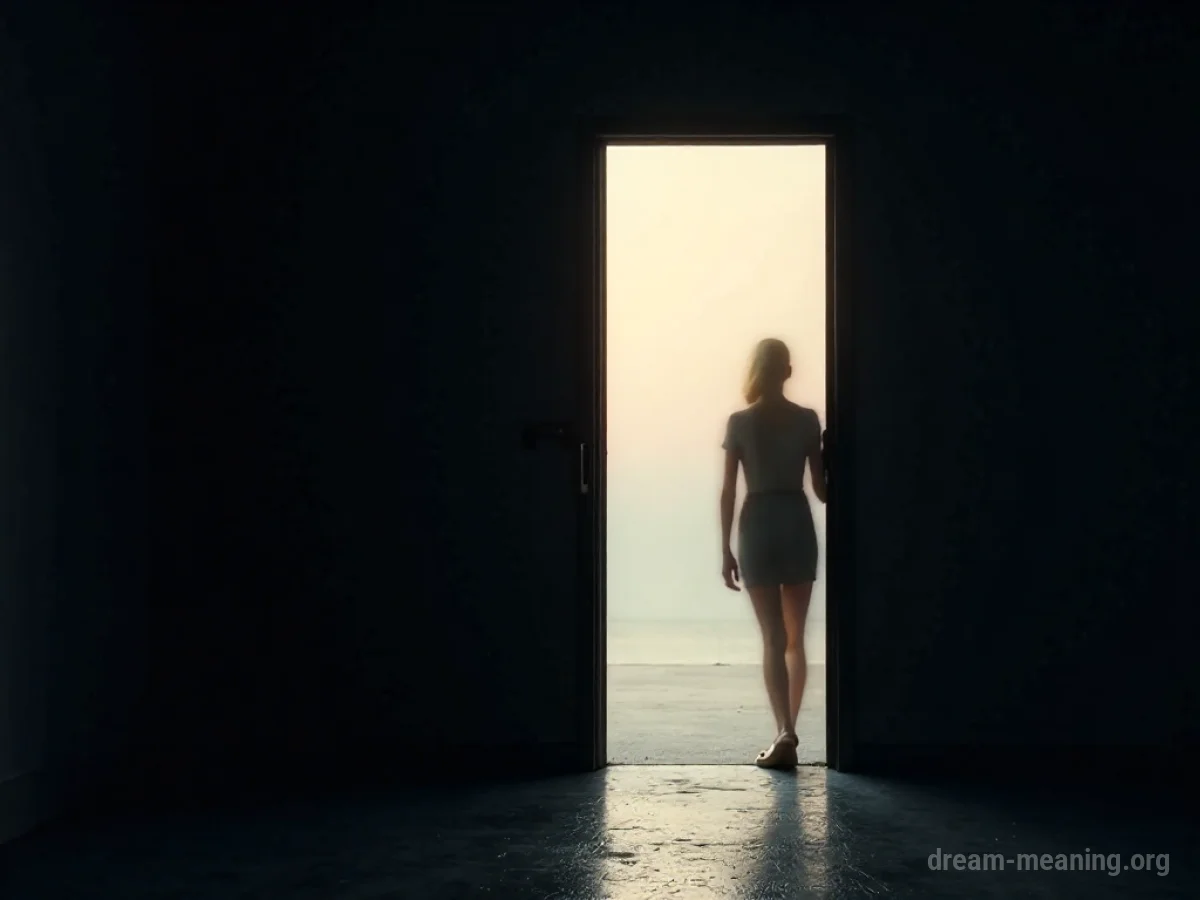 A silhouette figure at a doorway.