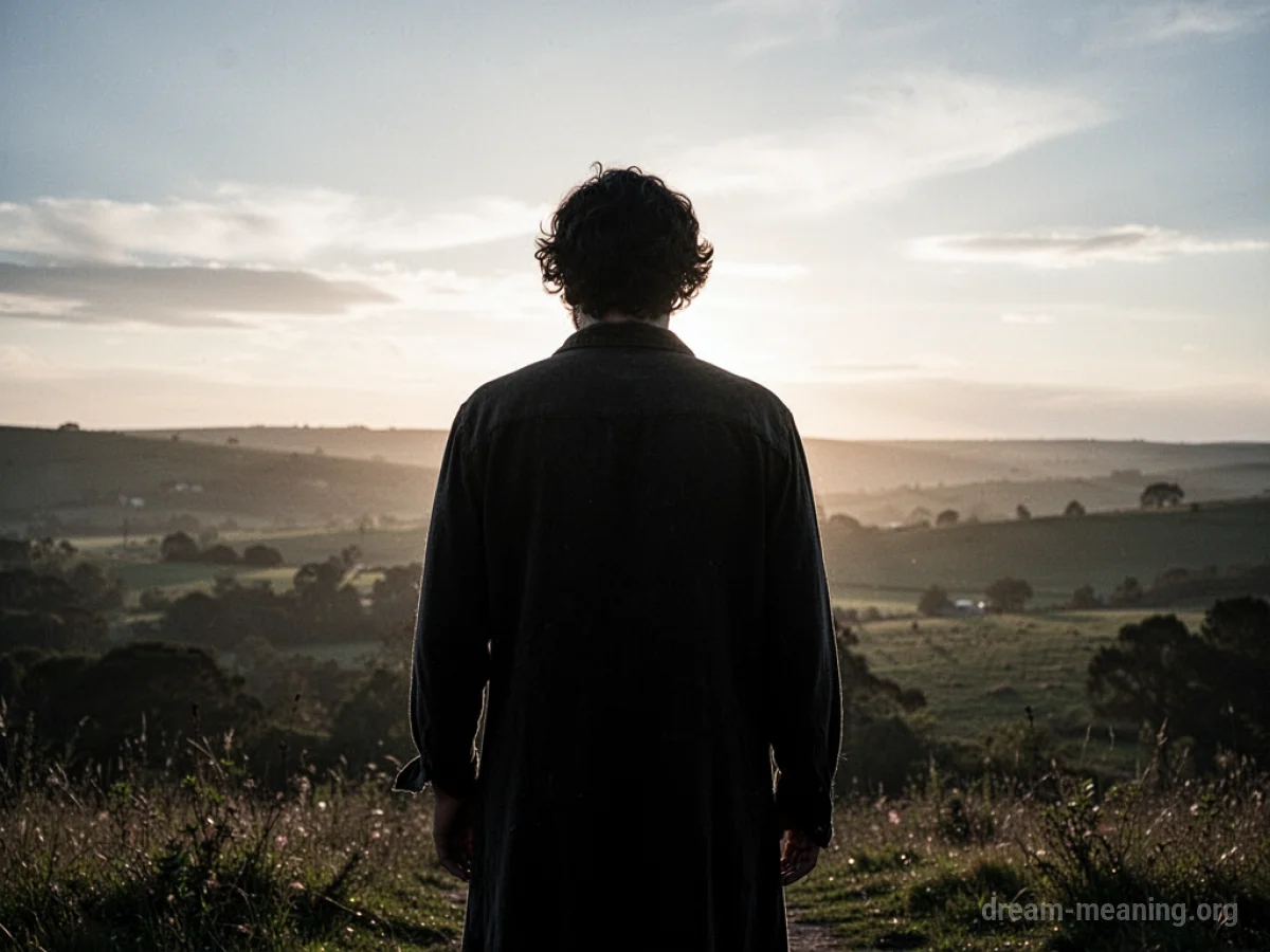 A silhouette of a person facing away from the viewer towards a bright horizon.
