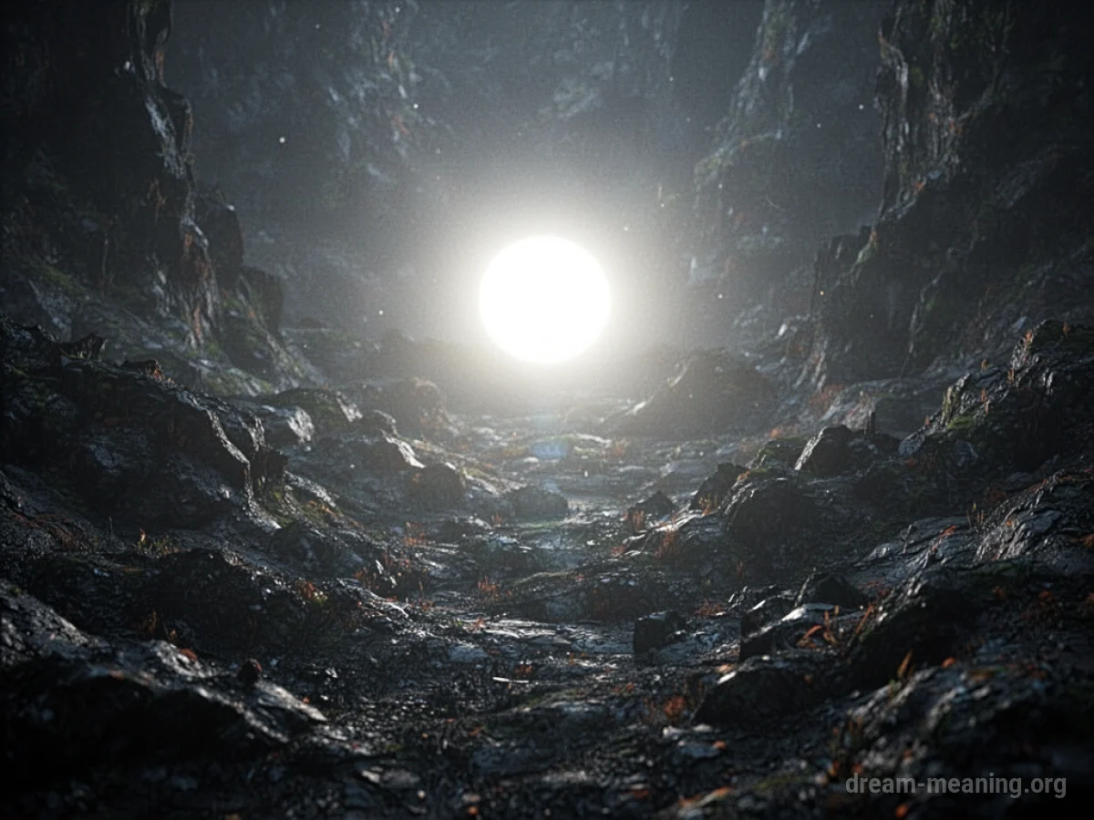 A bright light shining in a dark, undefined space.