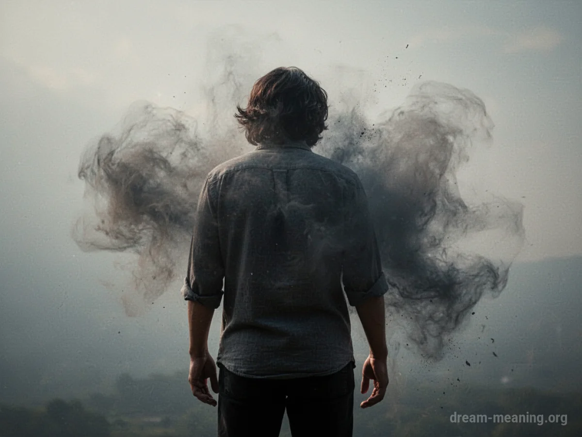 Silhouette of a person facing away from a dissipating cloud.